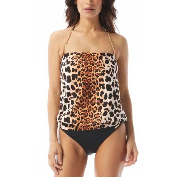 Vince Camuto Jungle Cat Chain Halter Blouson Tankini XS NWT